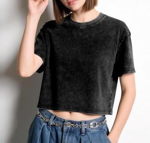Camiseta Corta de Cuello Redondo para Mujer, Manga Corta, Corte Holgado, Color Sólido, Estilo Casual, Tejido de Punto Jersey, 100% Algodón, Estilo Primavera Verano - Product Image 5
