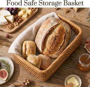 Set Rattan <b>Rectangular</b> Storage <b>Basket</b> Wicker Organizer <b>Baskets</b> for Kitchen Bathroom & Home Rattan Fruit and Vegetable <b>Basket</b> - Product Image 5