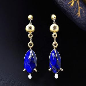 Pendientes de Plata de Ley 925 al por Mayor, Chapados en Oro de 18K, con Lapislázuli, Joyería para Mujer, Gema Curativa, Uso Diario - Product Image 5