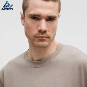 Camisetas de Hombre Color Caqui Lisas con Logotipo Personalizado de Fábrica, Algodón Grueso, Cuello Redondo Acanalado, Corte Regular, Camisetas Casuales para Hombre - Product Image 4
