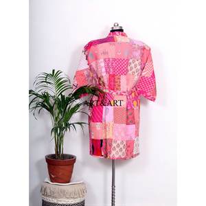 Chaqueta Kimono de Seda Pura Vintage para Mujer, Estilo Bohemio, Talla Única Ajustable, Kimono de Longitud Media, Kimonos de Seda Kantha para Mujer - Product Image 6