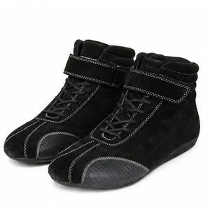 Bottes moto noires à cheville en cuir véritable, semelle extérieure en caoutchouc, respirantes, légères, doublure Nomex, fermeture auto-agrippante, bout fermé - Product Image 2