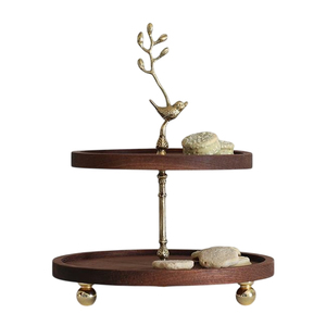Soporte para pasteles de madera de mango natural de 3 niveles hecho a mano con asa de aluminio, exhibidor de postres escalonado para hoteles y decoración de mesa en el hogar. - Product Image 3