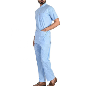 Custom High Quality Mens Medical Scrubs Set Breathable Corduroy V-Neck Short Sleeve <b>Top</b> Pants Hospital Nurse Uniform OEM Needle - Product Image 1
