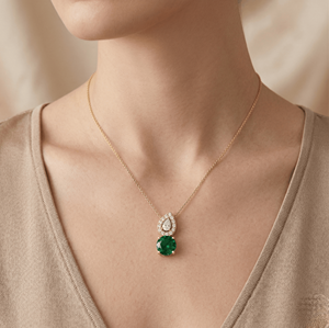 Natural <b>Emerald</b> Gemstone Pendant Necklace 14K Solid Gold Diamond Accent Fine Jewelry Trendy Party Wedding Necklace Supplier - Product Image 2
