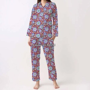 Conjunto de Pijamas de Algodón 100% para Mujer, Ropa de Dormir Suave para el Hogar, Conjunto de Pijamas de Primavera/Verano con Estampado Floral/Personajes/Letras/Estampado/Vacaciones/Árbol PJ057 - Product Image 5