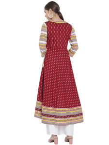 Colección de Blusas con Estampado Ajrakh de Algodón y Kurta Anarkali con Estampado Ikat, Cuello con Solapa, Manga Tres Cuartos, Ropa Étnica para Mujer - Product Image 5