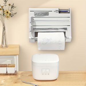 6-in-1 Space-Saving Wall-Mounted <b>Kitchen</b> Organizer Storage Box Trash Dispenser Foil/Plastic <b>Wrap</b> Holder Targeted Wall Storage - Product Image 1