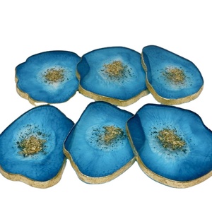 Sous-verre en résine jaune beurre fait à la main de luxe avec des sous-verres élégants en feuille d'or pour la décoration de bar à la maison - Product Image 4