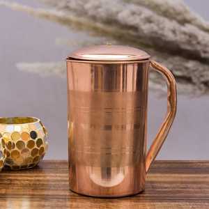 Pichet à eau en cuivre avec motif floral gravé, style vintage, poignée, grande capacité 1500 ml, pour la salle à manger, Radhe Classic Eco - Product Image 4
