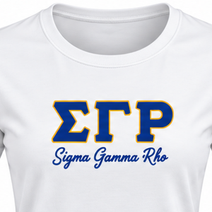 เสื้อยืดผู้หญิงลายกราฟิกตัวอักษร Sigma Gamma Rho สำหรับชมรมนักศึกษากรีก แขนสั้น คอกลม ผ้าฝ้ายลำลอง ขายส่งเสื้อผ้า - Product Image 3