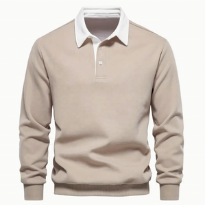 Jersey de manga larga de mezcla de algodón Retro para hombre, Jersey informal transpirable de talla grande para primavera y otoño - Product Image 2