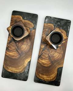 Brûleur d'encens en résine époxy et bois naturel Resin Spa Luxe, support artisanal exclusif fait main pour bâtonnets et cônes d'encens - Product Image 1