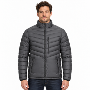 <b>Mens</b> Winter Quilted <b>Jacket</b> Custom Logo Puffer Coat Stand Collar Full Zip Padded Sleeves Zip Pockets Outdoor Casual Travel <b>Jacket</b> - Product Image 5