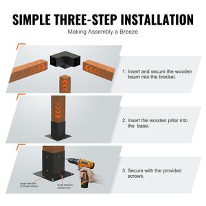 Kit 8 Pezzi Staffe Angolari a 3 Vie Rinforzate 4FT X 4FT (3.6x3.6) per Lavori in Legno Fai-da-te, Base per Pergola, Gazebo, Padiglione - Facile Installazione - Product Image 6