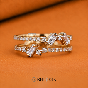 Baguette Cut Diamond Band with Two Layer Pave Diamonds, Handmade Ring, <b>Unique</b> Wedding Band <b>for</b> Engagement Ring, <b>Gift</b> <b>for</b> <b>Her</b> - Product Image 5
