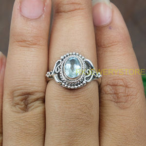 Anillo de Topacio Azul, Anillo de Plata de Ley 925, Anillo con Gema Azul, Anillo de Declaración, Anillo de Promesa, Joyería de Topacio Azul, Regalo para Mujer - Product Image 5