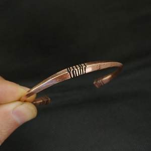 Handmade Pure <b>Copper</b> Forged Antique Cuff Bangle Solid Metal Craft Linear Chisel Healing Jewelry High Polish for Men Women Plain - Product Image 1