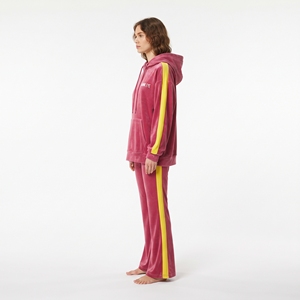Survêtement en velours personnalisé pour femme, veste brodée à capuche, pantalon pattes d'éléphant, bande latérale, ensemble deux pièces - Product Image 3