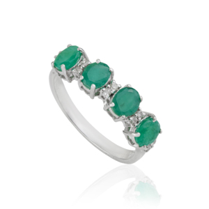High Quality Best Selling 925 Sterling <b>Silver</b> Oval Cut <b>Emerald</b> Gemstone & Diamond Half Eternity Band <b>Ring</b> Wholesale Price - Product Image 3