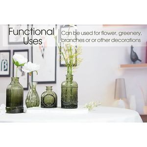 Set di 12 Vasi in Vetro Verde per Fiori, Mini Centrotavola Vintage per Matrimoni e Decorazioni da Tavola, Piccoli Vasi per Fiori e Decorazioni - Product Image 2
