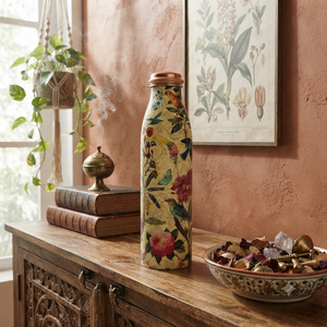 Botella de Agua de Cobre Puro con Estampado Floral Blanco Premium |   Termo Ayurvédico de Cobre a Prueba de Fugas para Beber Saludablemente y Regalar - Product Image 4