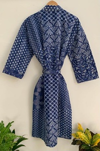 Kimono en coton indien imprimé floral, tunique, manteau d'hiver, peignoir sexy, robe de plage, veste streetwear, style streetwear - Product Image 5
