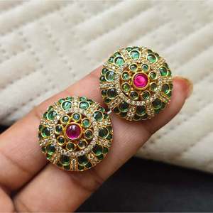 Vintage 18K Gold Plated Stainless Steel Oval Zircon Stud Earrings - Product Image 4
