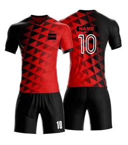 Conjunto de Camiseta de Fútbol para Hombre, Cuello Redondo, Manga Corta, Cintura Elástica, Rojo y Negro, Estampado Geométrico 3D, Poliéster que Absorbe la Humedad, para Toda Temporada - Product Image 3