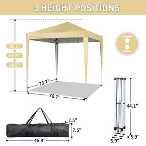 Tenda Pieghevole ad Angolo Retto Colore Kaki 6.5X6.5FT, Pratica e Impermeabile con Due Porte e Due Finestre per Campeggio e Avventure all'Aperto - Product Image 6