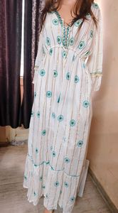 ชุดเดรสผ้าไหมสไตล์โบฮีเมียนสำหรับใส่ไปชายหาด - ชุดเดรสผ้าไหมอินเดียแบบส่าหรีสำหรับใส่ไปชายหาดในฤดูร้อน - ชุดเดรสยาวแม็กซี่แฟชั่นสำหรับผู้หญิง ผ้าไหมผสมผ้าฝ้าย - Product Image 4
