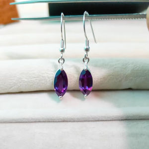 Pendientes de Zafiro Natural con Cambio de Color, Corte Marquesa, Chapados en Oro Púrpura, Plata de Ley 925, Regalo de Aniversario para Mujer - Product Image 1