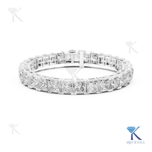 KRUP JEWELS 5.00MM Princess Cut Synthetic Lab-Grown Diamond Tennis <b>Bracelet</b> 14K <b>Solid</b> Gold Unisex Luxury Bridal Jewelry - Product Image 2