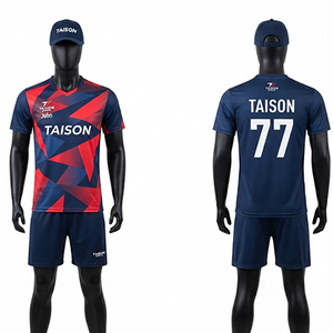 Uniforme de Bádminton para Hombre, Talla Grande, 150 GSM, Ropa Deportiva Ligera de Poliéster, Azul Marino y Rojo Sólido, Conjunto Personalizado con Logotipo del Equipo, Anti-UV, Transpirable - Product Image 1