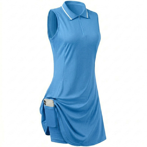 Robe de tennis personnalisée OEM pour femme, rose poudré, sans manches, avec jupe-short intégrée, séchage rapide, respirante, en polyester, pour l'entraînement sportif - Product Image 5