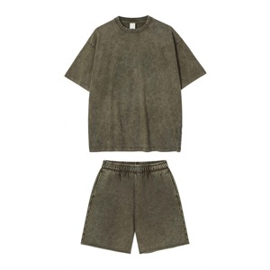 Ensemble t-shirt et short délavé à l'acide pour homme, streetwear, impression personnalisée, collection été - Product Image 2