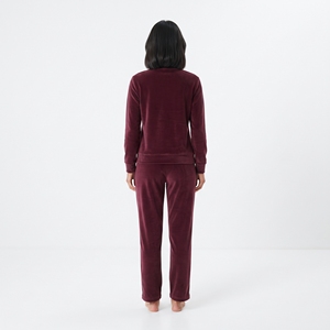 <b>Women's</b> Casual Velvet 2 Piece Burgundy Fleece Sweatsuit Half <b>Zip</b> <b>Top</b> Wide Leg Trousers Winter Velour Tracksuit Set - Product Image 6