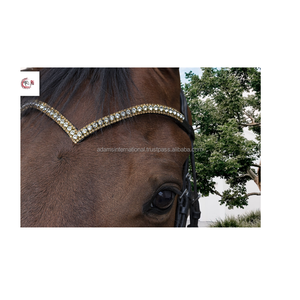 Superbe qualité cuir cheval Bling cristal Brow bande cheval équipement équestre Adams International grossiste fabricant - Product Image 1