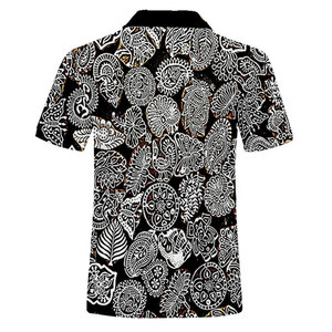 Short Sleeve <b>Polo</b> Shirt With Paisley Pattern Printed Woven Casual Design Regular Fit Black <b>White</b> Color - Product Image 4