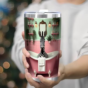 Stainless Steel Tumbler 20oz Double Wall Vacuum Insulated Travel Mug With Zebra Bath Design For <b>Coffee</b> Tea - Product Image 3