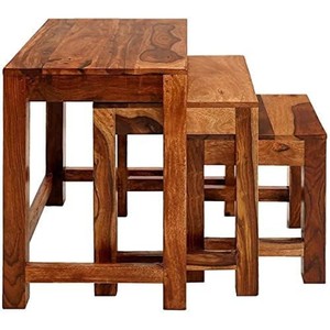 Sheesham Wood Nesting <b>Stool</b> Set 3-Piece Interlocking Wholesale India - Product Image 2