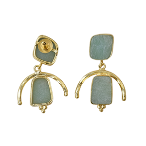 Pendientes colgantes geométricos chapados en oro con amazonita de agua dulce para mujer, estilo clásico, engaste de aleación de latón, moda, compromiso - Product Image 5