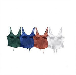 DROGEN EXPORT Top Corto Casual de Satén para Mujer, Corsé sin Mangas, Sexy, con Encaje, Camisola 100% Poliéster, Cuello Cuadrado - Product Image 1
