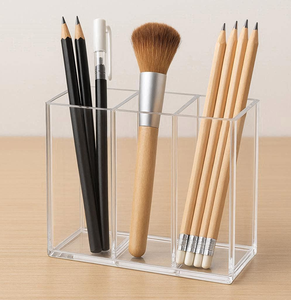 Porte-stylos en acrylique personnalisé à 3 compartiments pour stylos, crayons, pinceaux de maquillage, organiseur de bureau, boîte de rangement - Product Image 1