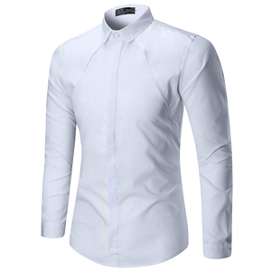 Camisa de Vestir de Manga Larga para Hombre, Color Azul Marino, Cuello Clásico, Manga Larga, Formal, para Otoño, 100% Algodón Popelina - Product Image 3