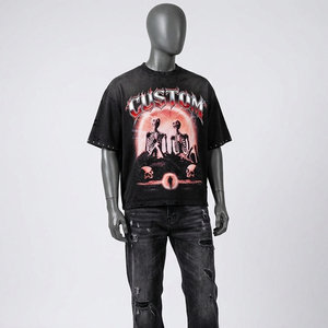Custom <b>Gothic</b> Graphic <b>T</b> <b>Shirt</b> Oversized Skeleton Print Heavyweight Cotton Vintage Streetwear Private Label Manufacturer - Product Image 4