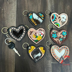Trending Heart Shape Tooled Cowhide <b>Leather</b> <b>Key</b> <b>Chain</b> Floral Carved Designer <b>Key</b> Ring Fob Rustic Car <b>Key</b> Holder Gift for Unisex - Product Image 1