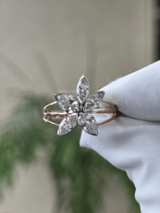 Marquise Cut Lab Grown Diamond IGI Certified <b>Ring</b> 1.28ct Rose Gold Floral Cluster Design <b>Split</b> Band Engagement Style for Women - Product Image 3
