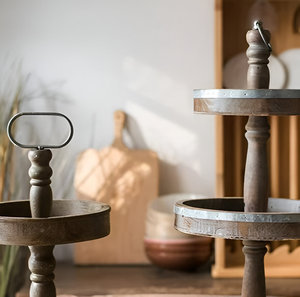 Soporte de pastel de madera redondo de 3 niveles hecho a mano, servidor de pastel de boda de Metal sostenible para servir dulces, tapa decorativa para el hogar - Product Image 6