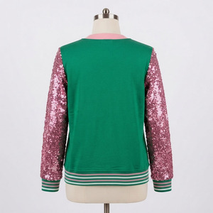 <b>Custom</b> Green Pink Sequin Sleeve V Neck Cardigan Sweater Women Greek Apparel Embroidery Logo Knit Button New Design Umri Sports - Product Image 2